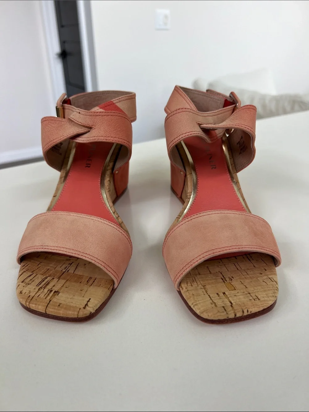 Donald Pliner bellville coral suede leather cork wedge open toe sandals heels 8